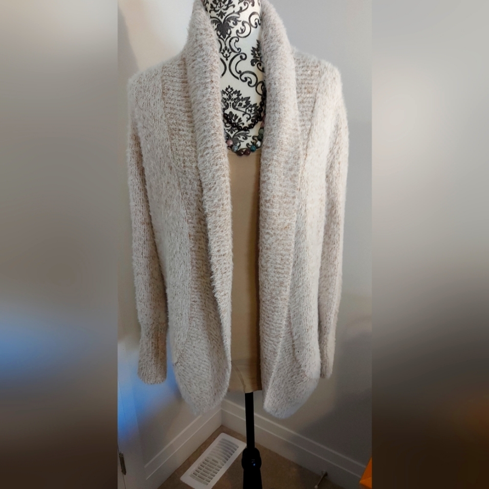 Womens MAX STUDIO Cozy Cream Open-Front Cocoon Sweater